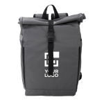 Sac à dos roll-top en RPET 600D avec fermeture velcro et boucle couleur gris avec zone d'impression