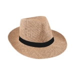 Chapeau en papier de couleur marron avec ruban avec logo couleur noir première vue