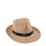 Chapeau en papier de couleur marron avec ruban avec logo couleur noir avec zone d'impression