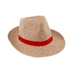 Chapeau en papier de couleur marron avec ruban avec logo couleur rouge première vue
