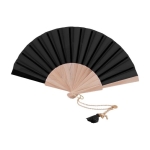 Eventail de 23 cm avec bracelet doré et pompon décoratif couleur noir première vue