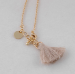 Eventail de 23 cm avec bracelet doré et pompon décoratif couleur naturel cinquième vue