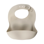 Bavoir pour bébé en silicone, ajustements et poche frontale couleur beige première vue