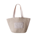 Sac de type panier en paille avec poignées et poche externe couleur naturel deuxième vue