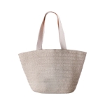 Sac de type panier en paille avec poignées et poche externe couleur naturel troisième vue