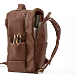 Sac à dos élégant en cuir recyclé avec poche extensible pour PC 17'' couleur marron foncé deuxième vue detaillée