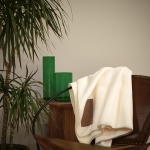 Couverture écologique en RPET à écusson personnalisable 180 g/m² couleur beige vue d'ambiance