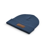 Bonnet en laine et RPET à écusson personnalisable et revers original couleur bleu deuxième vue
