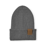 Bonnet en coton recyclé à écusson décoratif et finition côtelée couleur gris vue frontale
