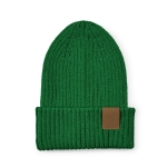 Bonnet en coton recyclé à écusson décoratif et finition côtelée couleur vert foncé vue frontale