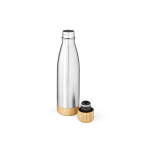 Bouteille en acier recyclé à double paroi avec bouchon en bambou 500ml couleur argenté deuxième vue
