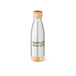 Bouteille en acier recyclé à double paroi avec bouchon en bambou 500ml couleur argenté