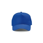 Casquette en coton recyclé à 5 panneaux et boucle arrière 280 g/m² couleur bleu vue frontale