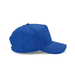 Casquette en coton recyclé à 5 panneaux et boucle arrière 280 g/m² couleur bleu vue latérale