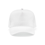 Casquette en coton recyclé à 5 panneaux à maille filet arrière 220g/m² couleur blanc vue frontale