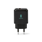 Chargeur mural en plastique recyclé avec ports USB-A et USB-C 20W couleur noir
