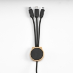 Câble de charge rapide en RPET 5-en-1 avec différents connecteurs couleur noir deuxième vue detaillée