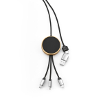 Câble de charge 5 en 1 en bambou et plastique écoresponsable avec charge sans fil 1m couleur noir troisième vue