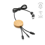 Câble de charge 5 en 1 en bambou et plastique écoresponsable avec charge sans fil 1m couleur noir