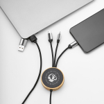 Câble de charge 5 en 1 en bambou et plastique écoresponsable avec charge sans fil 1m couleur noir