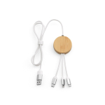 Câble de charge 5 en 1 en bambou et plastique écoresponsable avec charge sans fil 1m couleur blanc deuxième vue