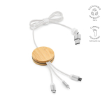 Câble de charge 5 en 1 en bambou et plastique écoresponsable avec charge sans fil 1m couleur blanc
