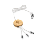 Câble de charge 5 en 1 en bambou et plastique écoresponsable avec charge sans fil 1m couleur blanc