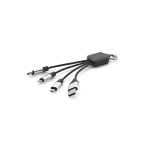 Câble de charge 4-en-1 en RPET avec différents ports de connexion couleur noir