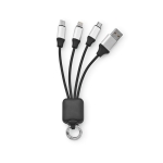Câble de charge 4-en-1 en RPET avec différents ports de connexion couleur noir vue frontale