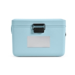 Glacière 12L en plastique recyclé avec sangle de transport couleur bleu pastel vue frontale