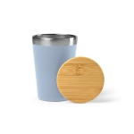 Gobelet isotherme en inox recyclé à couvercle en bambou 300 ml couleur bleu chiné troisième vue