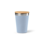 Gobelet isotherme en inox recyclé à couvercle en bambou 300 ml couleur bleu chiné vue frontale