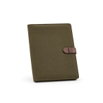 Porte-documents A4 en coton recyclé à fermeture pression et bloc-notes couleur vert militaire