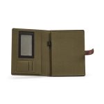 Porte-documents A4 en coton recyclé à fermeture pression et bloc-notes couleur vert militaire deuxième vue