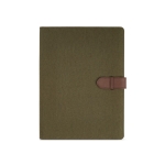 Porte-documents A4 en coton recyclé à fermeture pression et bloc-notes couleur vert militaire vue frontale