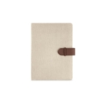 Porte-documents A5 en coton recyclé à fermeture pression et bloc-notes couleur naturel vue frontale