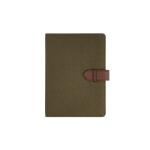 Porte-documents A5 en coton recyclé à fermeture pression et bloc-notes couleur vert militaire vue frontale