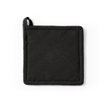 Manique de cuisine en coton recyclé avec attache de suspension 180 g/m² couleur noir vue frontale