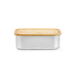 Boîte-repas en acier recyclé avec couvercle en bambou et couverts 490ml couleur argenté deuxième vue