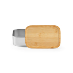 Boîte-repas en acier recyclé avec couvercle en bambou et couverts 490ml couleur argenté vue frontale