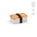 Boîte-repas en acier recyclé avec couvercle en bambou et couverts 490ml couleur argenté