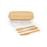 Boîte repas en verre et bambou avec couverts et bande élastique 800ml couleur transparent troisième vue