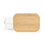 Boîte repas en verre et bambou avec couverts et bande élastique 800ml couleur transparent vue frontale
