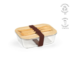 Boîte repas en verre et bambou avec couverts et bande élastique 800ml couleur transparent
