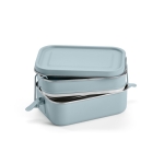 Boîte à lunch double en acier inoxydable recyclé à boucles 1,05 L couleur bleu chiné deuxième vue