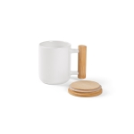Mug en porcelaine à couvercle et anse en bambou 320 ml couleur blanc deuxième vue