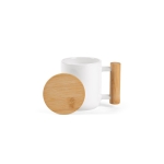 Mug en porcelaine à couvercle et anse en bambou 320 ml couleur blanc vue frontale
