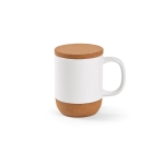 Mug écologique en céramique à couvercle et base en liège 350 ml couleur blanc