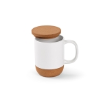 Mug écologique en céramique à couvercle et base en liège 350 ml couleur blanc deuxième vue