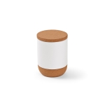 Mug écologique en céramique à couvercle et base en liège 350 ml couleur blanc deuxième vue frontale